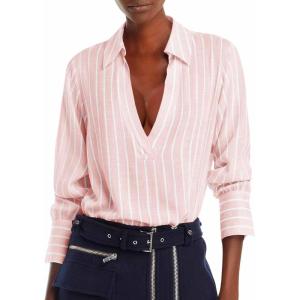 imageCicy Bell Womens Deep V Neck Blouse Casual Striped Long Sleeve Loose Fit Work Shirt TopsPink