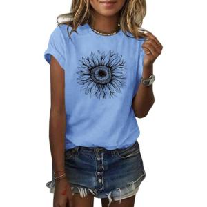 imageCicy Bell Womens T Shirts Short Sleeve Tees Sunflower Graphic Loose Summer TopsBlue