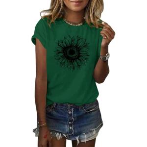 imageCicy Bell Womens T Shirts Short Sleeve Tees Sunflower Graphic Loose Summer TopsDark Green