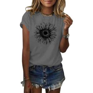 imageCicy Bell Womens T Shirts Short Sleeve Tees Sunflower Graphic Loose Summer TopsDark Grey