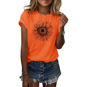 imageCicy Bell Womens T Shirts Short Sleeve Tees Sunflower Graphic Loose Summer TopsFluorescent Orange