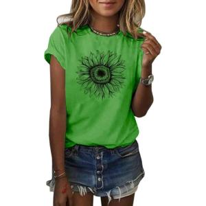 imageCicy Bell Womens T Shirts Short Sleeve Tees Sunflower Graphic Loose Summer TopsGreen