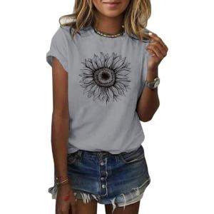 imageCicy Bell Womens T Shirts Short Sleeve Tees Sunflower Graphic Loose Summer TopsGrey