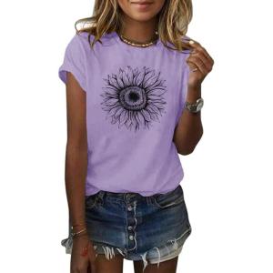 imageCicy Bell Womens T Shirts Short Sleeve Tees Sunflower Graphic Loose Summer TopsLight Purple