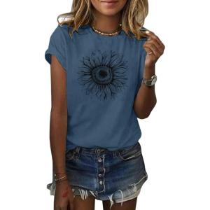 imageCicy Bell Womens T Shirts Short Sleeve Tees Sunflower Graphic Loose Summer TopsNavy