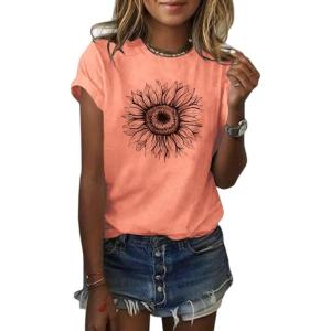 imageCicy Bell Womens T Shirts Short Sleeve Tees Sunflower Graphic Loose Summer TopsOrange