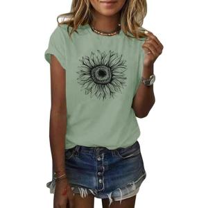 imageCicy Bell Womens T Shirts Short Sleeve Tees Sunflower Graphic Loose Summer TopsPea Green