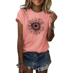 imageCicy Bell Womens T Shirts Short Sleeve Tees Sunflower Graphic Loose Summer TopsPink