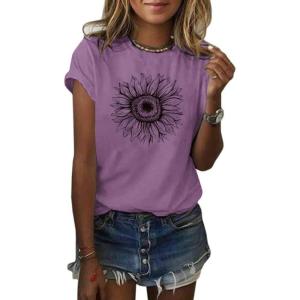 imageCicy Bell Womens T Shirts Short Sleeve Tees Sunflower Graphic Loose Summer TopsPurple