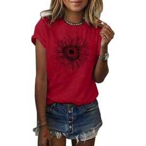 imageCicy Bell Womens T Shirts Short Sleeve Tees Sunflower Graphic Loose Summer TopsRed