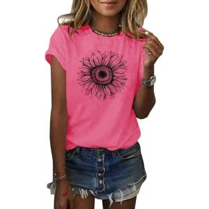 imageCicy Bell Womens T Shirts Short Sleeve Tees Sunflower Graphic Loose Summer TopsRose Red