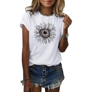 imageCicy Bell Womens T Shirts Short Sleeve Tees Sunflower Graphic Loose Summer TopsWhite