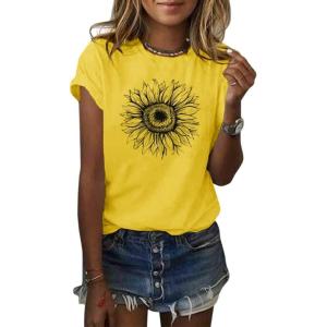 imageCicy Bell Womens T Shirts Short Sleeve Tees Sunflower Graphic Loose Summer TopsYellow