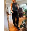imageCicy Bell Womens Baggy Barrel Horseshoe Jeans Wide Leg Drawstring Vintage Denim Pants with Front PocketsBlack