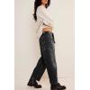 imageCicy Bell Womens Baggy Barrel Horseshoe Jeans Wide Leg Drawstring Vintage Denim Pants with Front PocketsBlack