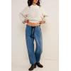imageCicy Bell Womens Baggy Barrel Horseshoe Jeans Wide Leg Drawstring Vintage Denim Pants with Front PocketsBlue
