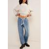 imageCicy Bell Womens Baggy Barrel Horseshoe Jeans Wide Leg Drawstring Vintage Denim Pants with Front PocketsLight Blue