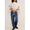 imageCicy Bell Womens Baggy Barrel Horseshoe Jeans Wide Leg Drawstring Vintage Denim Pants with Front PocketsNavy
