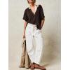 imageCicy Bell Womens Baggy Barrel Horseshoe Jeans Wide Leg Drawstring Vintage Denim Pants with Front PocketsWhite