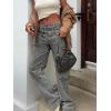 imageCicy Bell Womens Baggy Cargo Jeans Wide Leg Low Waisted Loose Denim Pants with Pockets Grey