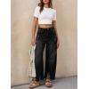 imageCicy Bell Womens Baggy Wide Leg Jeans Barrel Horseshoe Boyfriend Cropped Raw Hem Denim PantsBlack