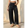 imageCicy Bell Womens Baggy Wide Leg Jeans Barrel Horseshoe Boyfriend Cropped Raw Hem Denim PantsBlack