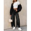 imageCicy Bell Womens Baggy Wide Leg Jeans Barrel Horseshoe Boyfriend Cropped Raw Hem Denim PantsBlack