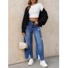 imageCicy Bell Womens Baggy Wide Leg Jeans Barrel Horseshoe Boyfriend Cropped Raw Hem Denim PantsBlue