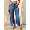 imageCicy Bell Womens Baggy Wide Leg Jeans Barrel Horseshoe Boyfriend Cropped Raw Hem Denim PantsBlue