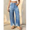 imageCicy Bell Womens Baggy Wide Leg Jeans Barrel Horseshoe Boyfriend Cropped Raw Hem Denim PantsLight Blue