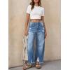 imageCicy Bell Womens Baggy Wide Leg Jeans Barrel Horseshoe Boyfriend Cropped Raw Hem Denim PantsLight Blue