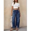 imageCicy Bell Womens Baggy Wide Leg Jeans Barrel Horseshoe Boyfriend Cropped Raw Hem Denim PantsNavy