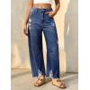 imageCicy Bell Womens Baggy Wide Leg Jeans Barrel Horseshoe Boyfriend Cropped Raw Hem Denim PantsNavy
