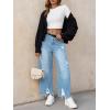 imageCicy Bell Womens Baggy Wide Leg Jeans Barrel Horseshoe Boyfriend Cropped Raw Hem Denim PantsWash Blue