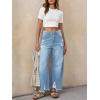 imageCicy Bell Womens Baggy Wide Leg Jeans Barrel Horseshoe Boyfriend Cropped Raw Hem Denim PantsWash Blue