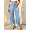 imageCicy Bell Womens Baggy Wide Leg Jeans Barrel Horseshoe Boyfriend Cropped Raw Hem Denim PantsWash Blue