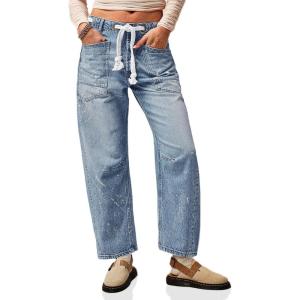 imageCicy Bell Womens Baggy Barrel Horseshoe Jeans Wide Leg Drawstring Vintage Denim Pants with Front PocketsLight Blue