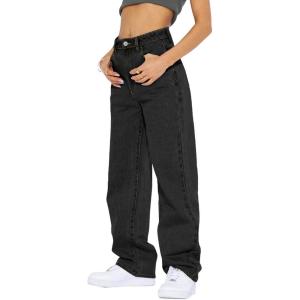 imageCicy Bell Womens High Waisted Boyfriend Jeans Baggy Straight Leg Casual Denim PantsBlack