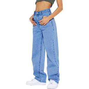 imageCicy Bell Womens High Waisted Boyfriend Jeans Baggy Straight Leg Casual Denim PantsBlue