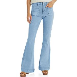 imageCicy Bell Womens High Waisted Flare Jeans Stretch Bell Bottom Wide Leg Denim PantBlue