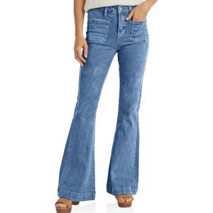 imageCicy Bell Womens High Waisted Flare Jeans Stretch Bell Bottom Wide Leg Denim PantJean Blue