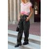 imageCicy Bell Womens High Waisted Boyfriend Jeans Cuffed Raw Straight Leg Baggy Denim Pants with PocketsBlack