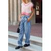 imageCicy Bell Womens High Waisted Boyfriend Jeans Cuffed Raw Straight Leg Baggy Denim Pants with PocketsBlue