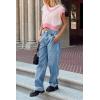 imageCicy Bell Womens High Waisted Boyfriend Jeans Cuffed Raw Straight Leg Baggy Denim Pants with PocketsJean Blue