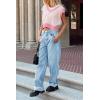 imageCicy Bell Womens High Waisted Boyfriend Jeans Cuffed Raw Straight Leg Baggy Denim Pants with PocketsLight Blue