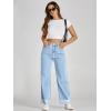 imageCicy Bell Womens High Waisted Boyfriend Jeans Cuffed Raw Straight Leg Baggy Denim Pants with PocketsLight Blue