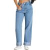 imageCicy Bell Womens High Waisted Boyfriend Jeans Cuffed Raw Straight Leg Baggy Denim Pants with PocketsJean Blue