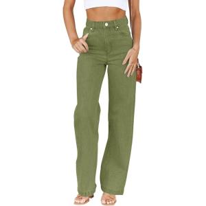 imageCicy Bell Womens High Waisted Jeans Boyfriend Baggy Straight Leg Casual Denim Pants with PocketsArmy Green