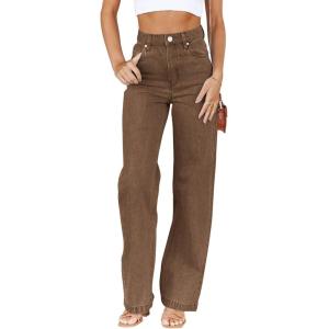 imageCicy Bell Womens High Waisted Jeans Boyfriend Baggy Straight Leg Casual Denim Pants with PocketsCoffee