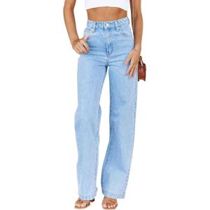 imageCicy Bell Womens High Waisted Jeans Boyfriend Baggy Straight Leg Casual Denim Pants with PocketsLight Blue